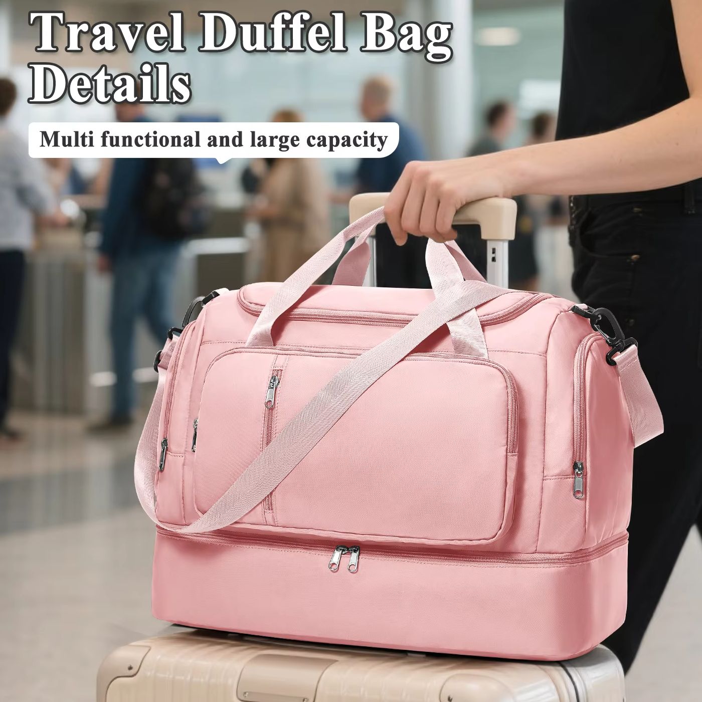 女性用トラベルバッグ - 防水大容量マルチポケット手荷物バッグジムバッグ週末旅行衣類収納バッグ