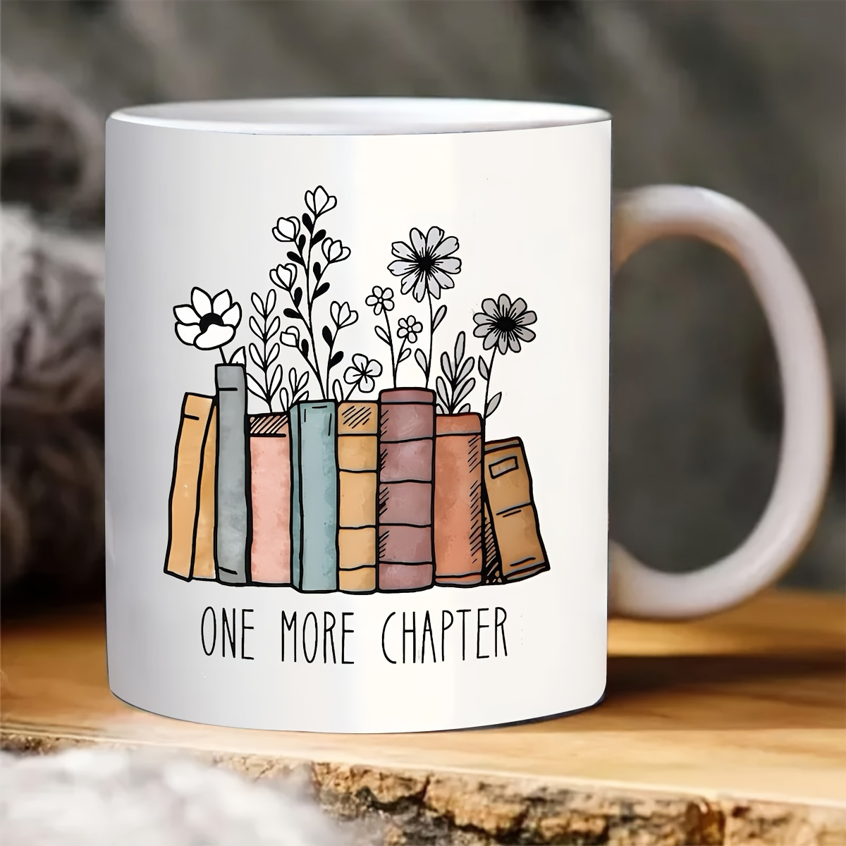 セラミックの花柄コーヒーカップと楽しい本「Another Chapter」、本好きのための両面ギフト