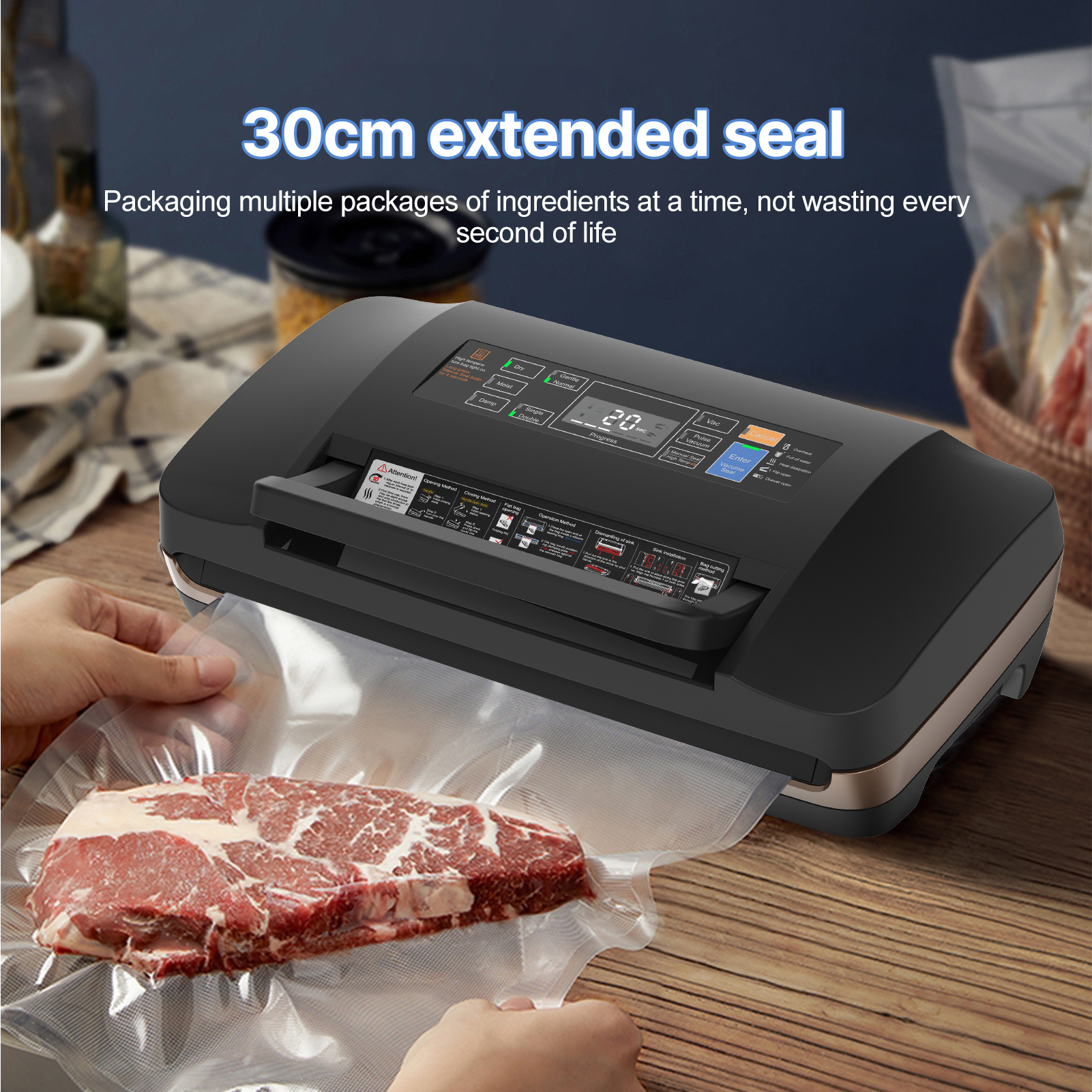 すべての食品保管用の乾式/湿式ポンピング/シールを備えた食品真空シーラー機 85kPa 吸引力食品袋シーラー内蔵
