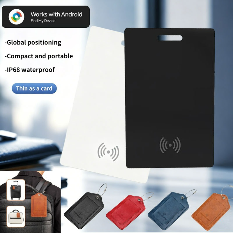 Android Compatible Waterproof Wallet GPS Tracker Card,Wireless Charging Locator for Google Find My Device,With Leather Cover