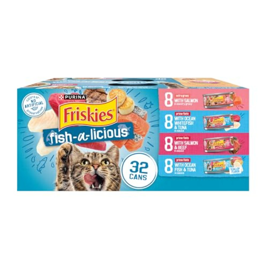 ピュリナ ウェット キャット フード バラエティ パック フィッシュ ア リシャス エクストラ グレービー、プライム フィレ、おいしい宝物 - 32 個パック 5.5 オンス缶
