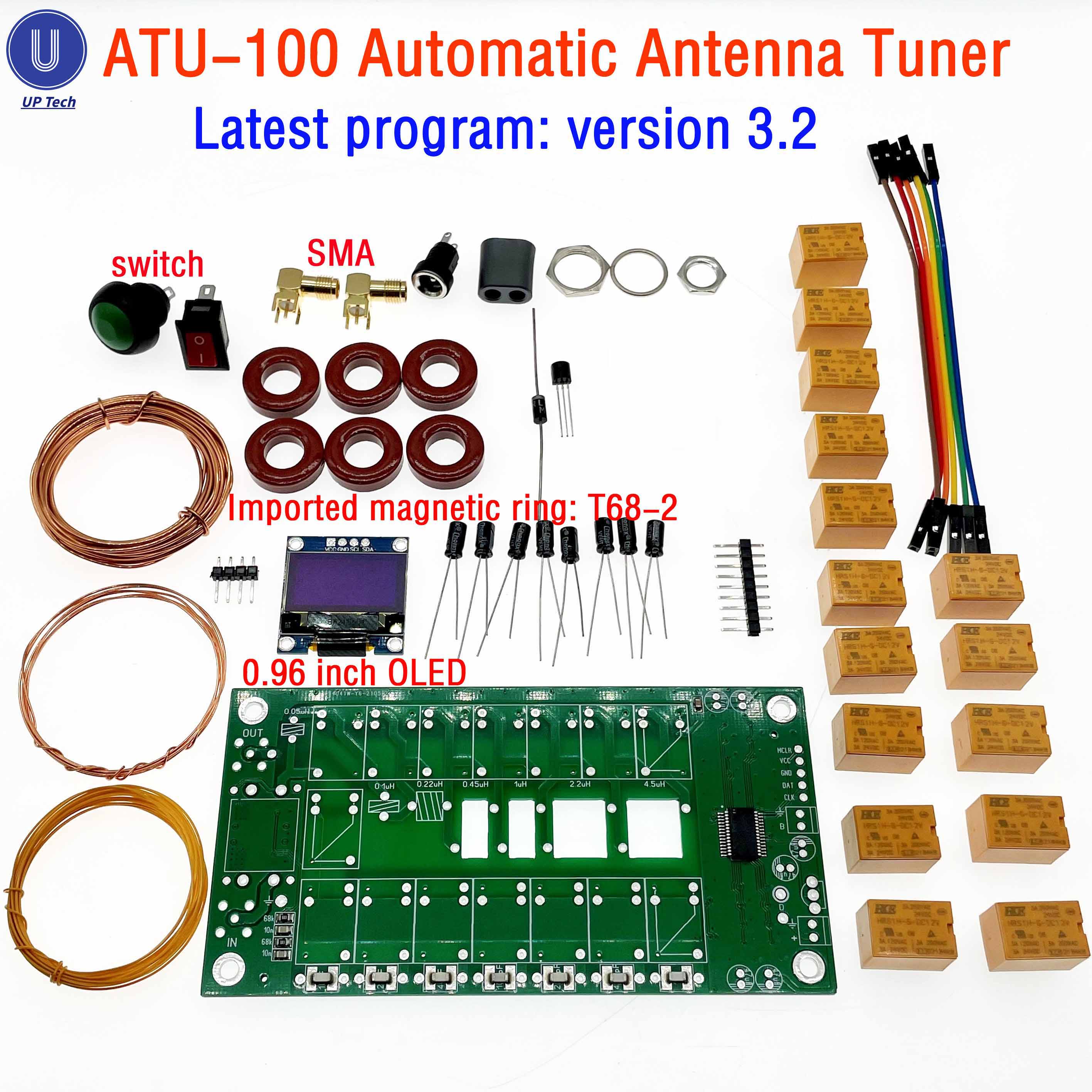 ATU-100 ATU100 1.8-50MHz DIY キット自動アンテナチューナー N7DDC 7x7 ファームウェアプログラム/SMT/チップはんだ付け/OLED