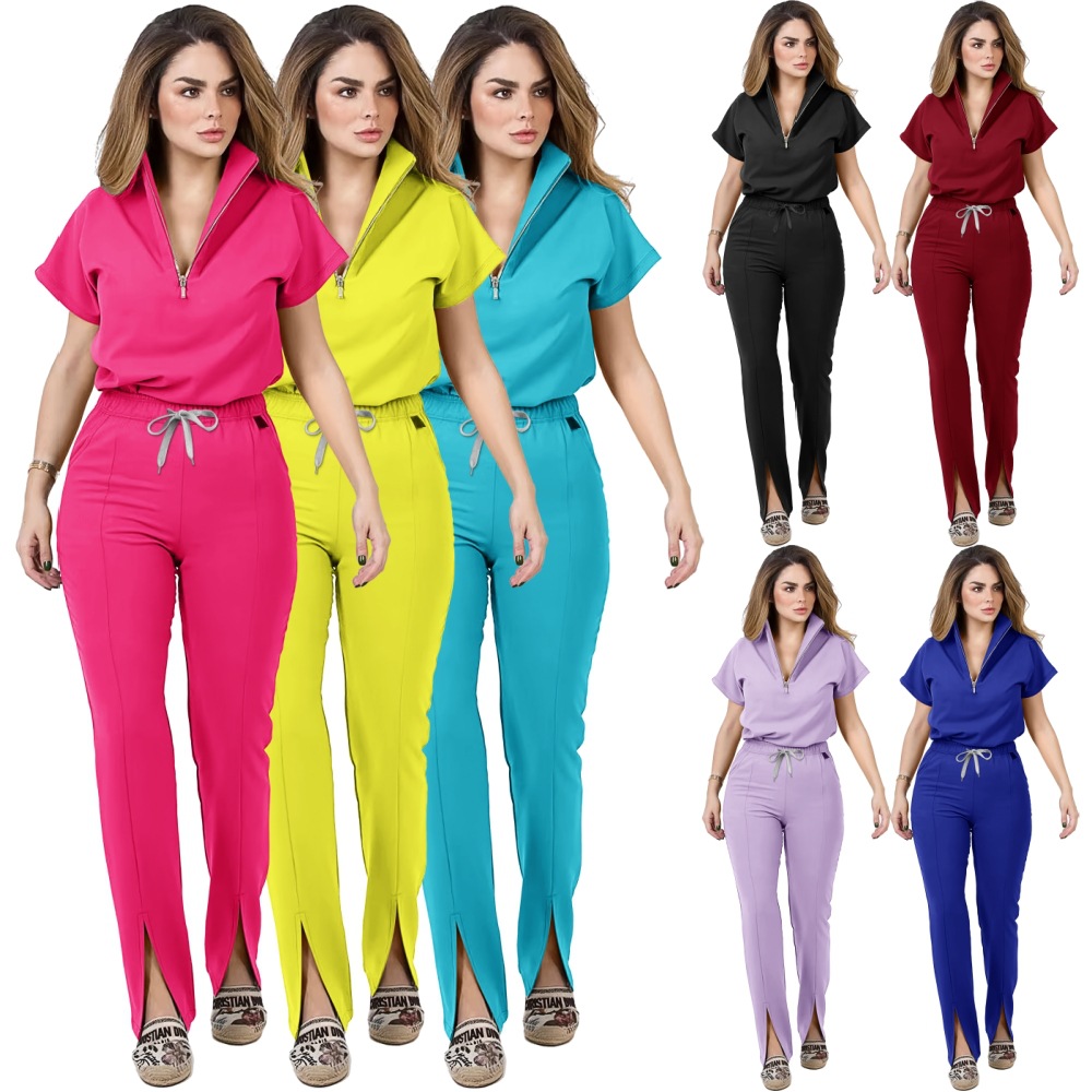 Multicolor Elestic Medical Scrubs Uniform Zipper Nurse Scrub 2 Piece Set Surgical Operating Beauty Spa Suits Nursing Workwear
