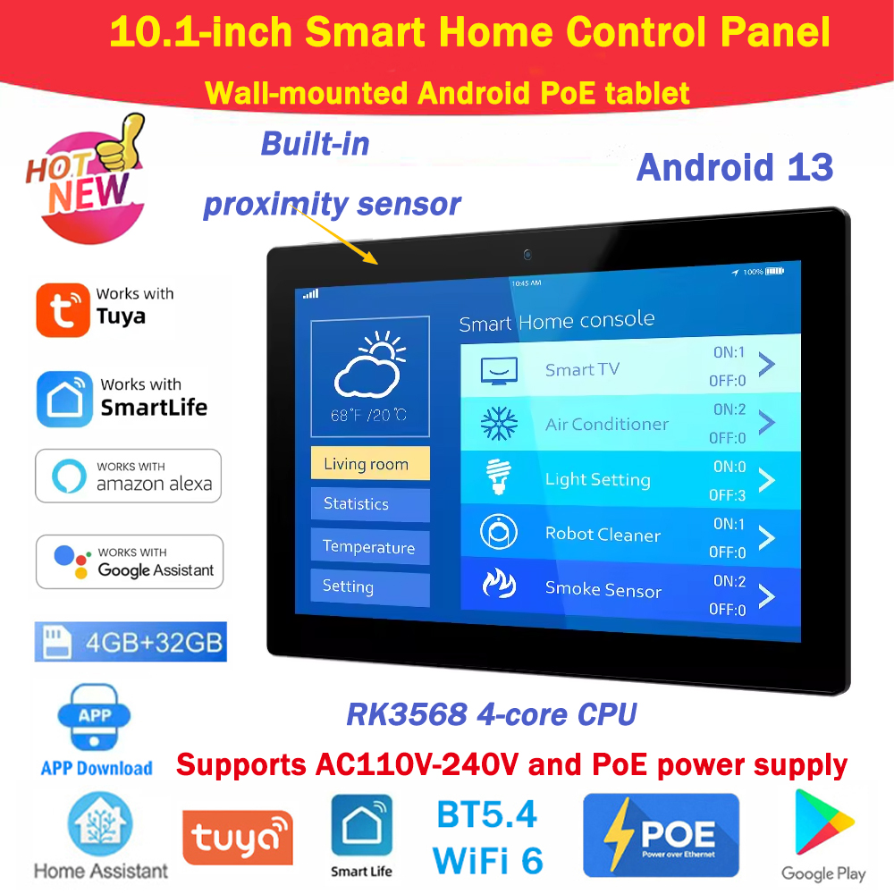 2026 新しい 10.1 インチ内壁スマートホームコントロールパネル近接センサー Android 13 OS タブレットタッチスクリーンディスプレイ、Google Play 付き、RS485