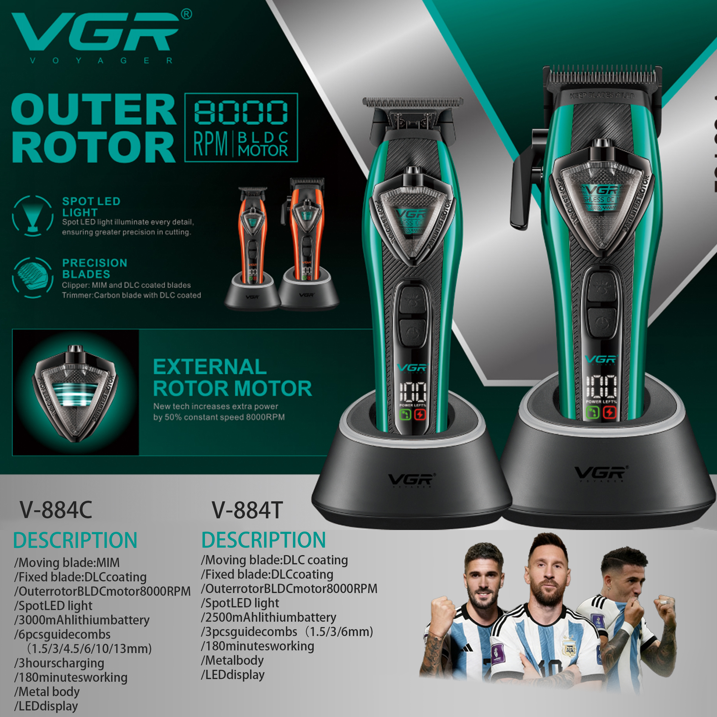 VGR バリカンプロフェッショナルバリカン外部ローターモーターヘアトリマーレバーグリップ Mim 刃理髪トリマー男性用 V-884