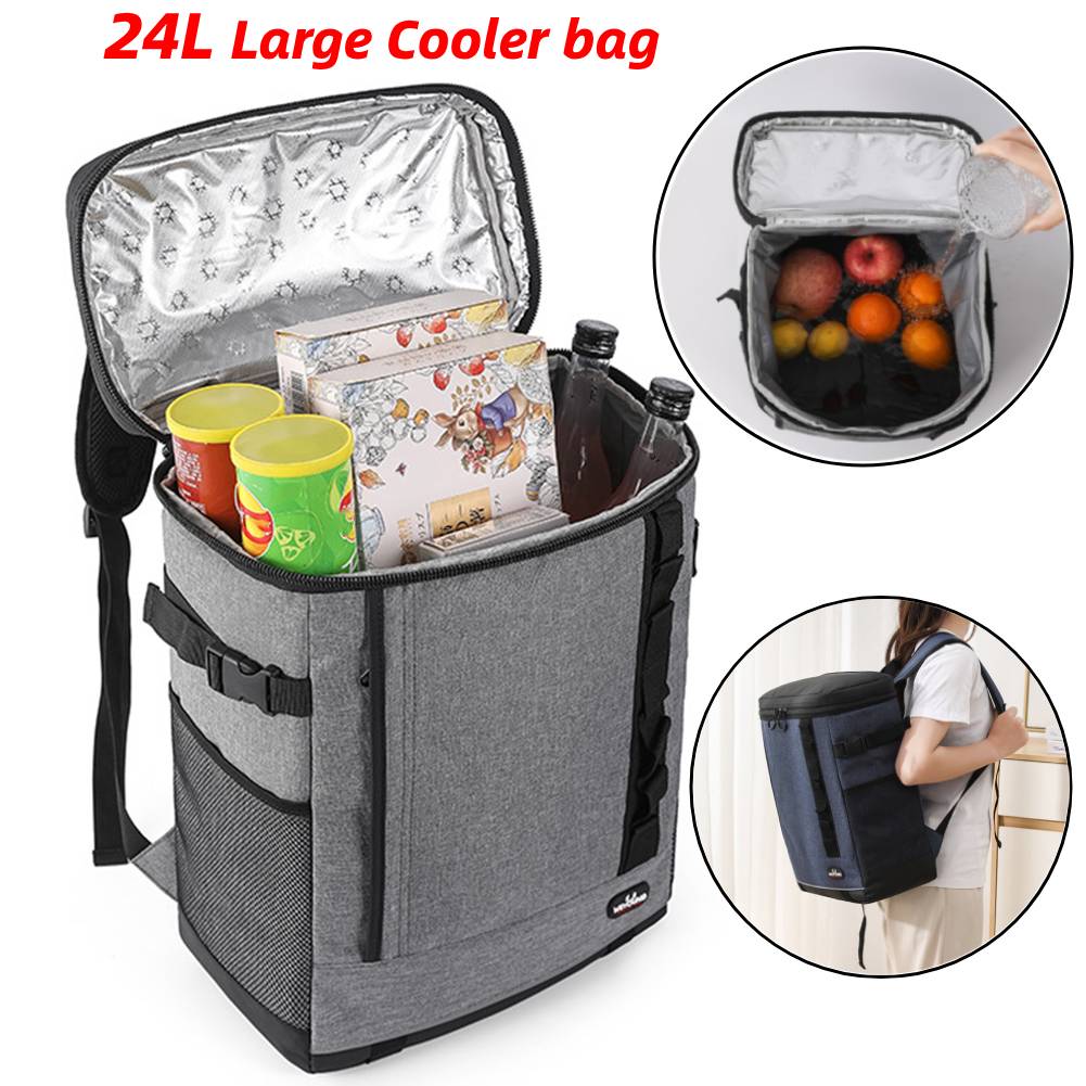 24L クーラーボックスピクニックバッグ大型サーマルバックパック断熱クーラーバッグビーチビールジップパックバッグキャンプドリンク弁当バッグ