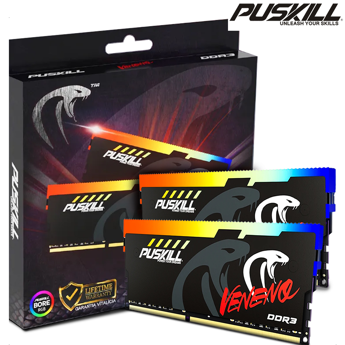 PUSKILL メモリ RAM RGB DDR3 8GBx2 1600MHz 12800S Udimm デュアル チャネル DIMM デスクトップ メモリ RAM