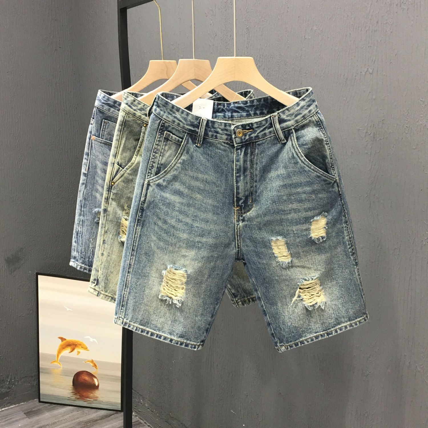 2026 男性デニムショーツ夏の新スタイル薄肉弾性力スリムフィットショートジーンズ男性ブランド服ライトブルーレトロブルー