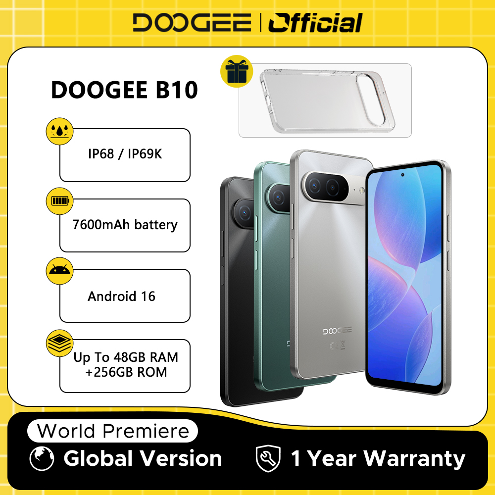 世界プレミア DOOGEE B10 スマートフォン 7600mAh バッテリー 6GB 256GB 6.6 ''ディスプレイ 64MP AI カメラ Gemini AI Android 16 携帯電話