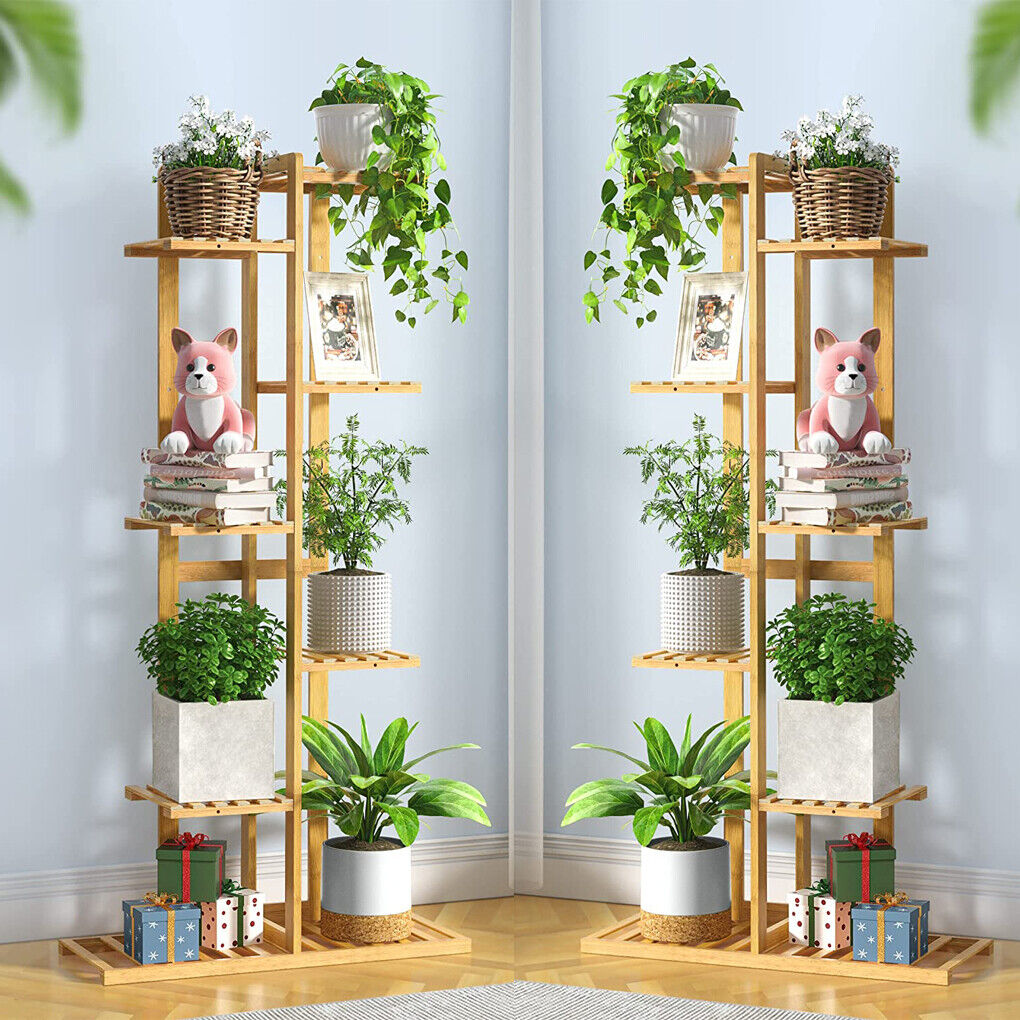 竹コーナー背の高い植物スタンドラック複数フラワーホルダー棚屋内屋外