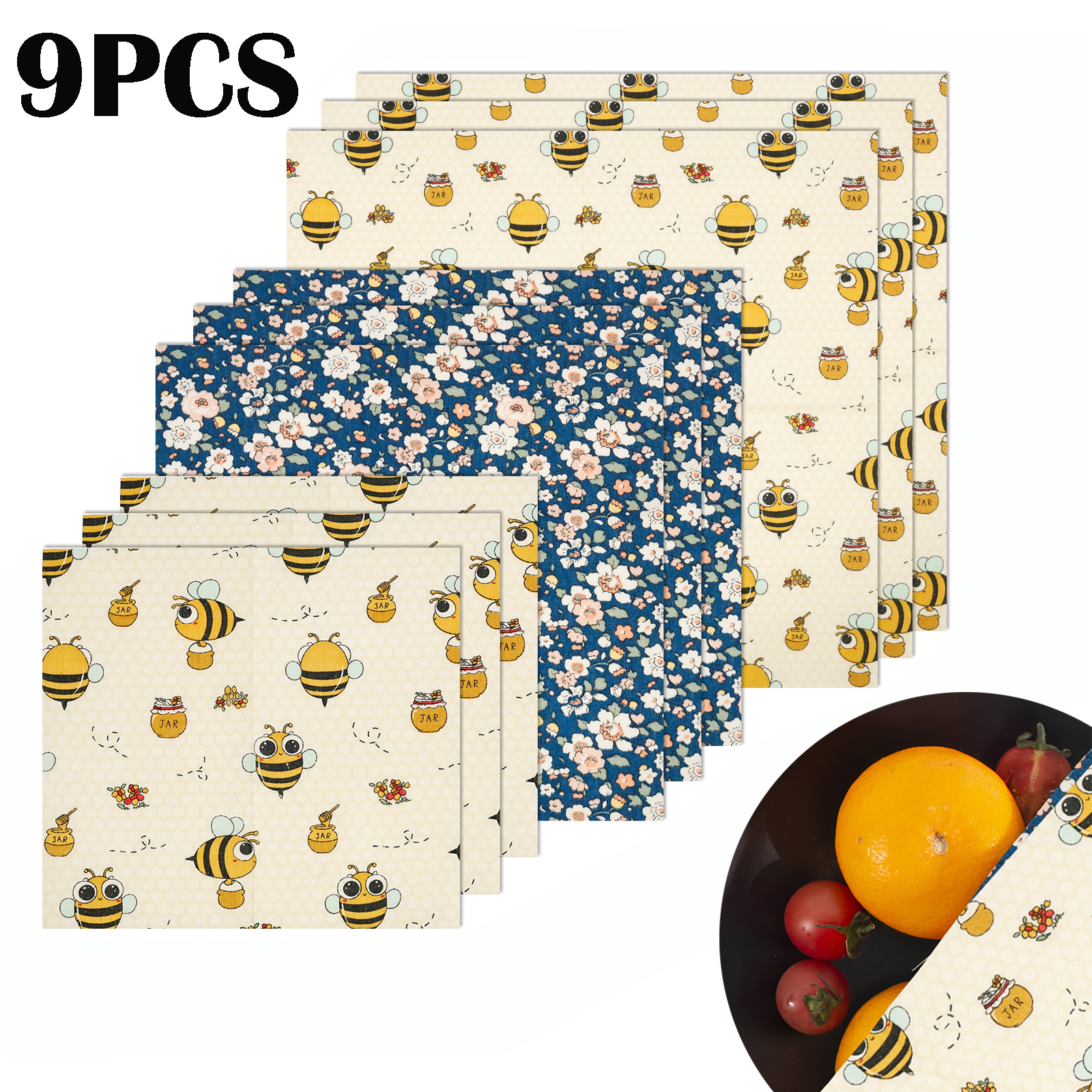 9 個の蜜蝋フードラップ 3 サイズ 再利用可能な蜜蝋シート プラスチックフリー サンドイッチ パンラップ 食品スナック ピクニック用 蜜蝋ラップ