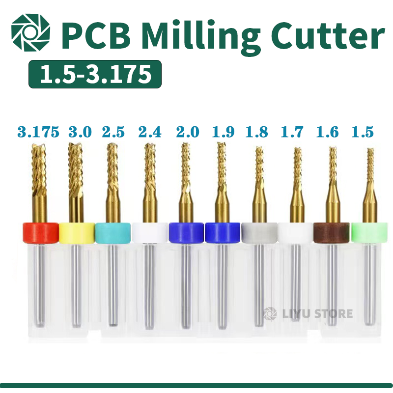 PCB 超硬フライスカッターセット 0.6-1.5 ミリメートルエンドミルビット 3.175 ミリメートルシャンク粗トウモロコシフライスカッター回路基板