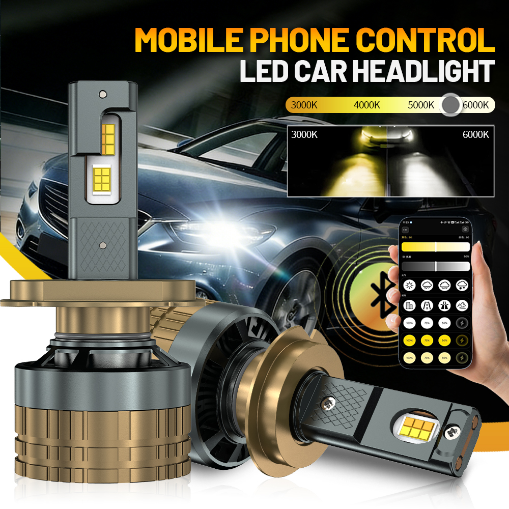 H4 H7 LED ヘッドライト H1 H11 HB3 9005 HB4 9006 9012 Bluetooth アプリ制御 3000K 〜 6000K 自動電球 LED ライト車のヘッドライト 12V