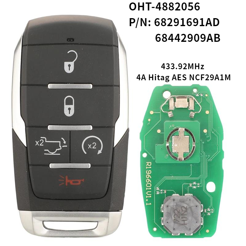 OHT-4882056 スマート Prox リモートキーフォブ 433.92MHz 4A チップダッジラム 1500 ピックアップ 2019 2020 68291692ad 68291691ad