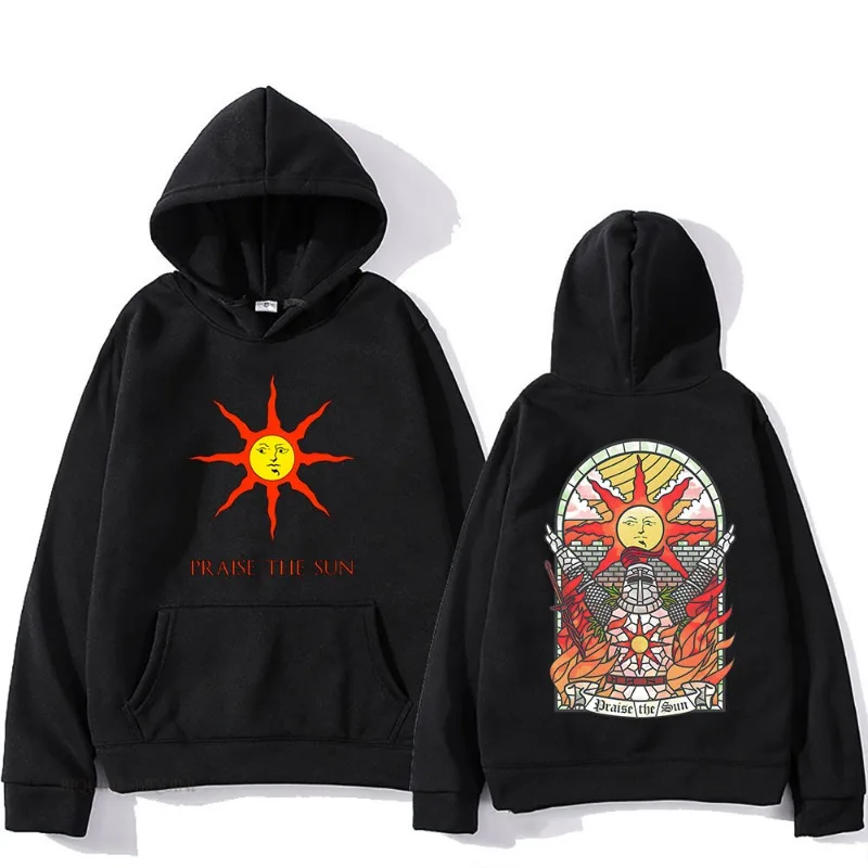 Dark Souls Praise the Sun プリント男性と女性のパーカーファッションカジュアルプルオーバー秋と冬のメンズルーズパーカー