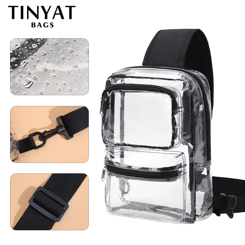 TINYAT クリア PVC ショルダーバッグ胸透明スリングクロスボディバッグ女性のためのトレンド 2024 夏休み、ビーチ、水泳