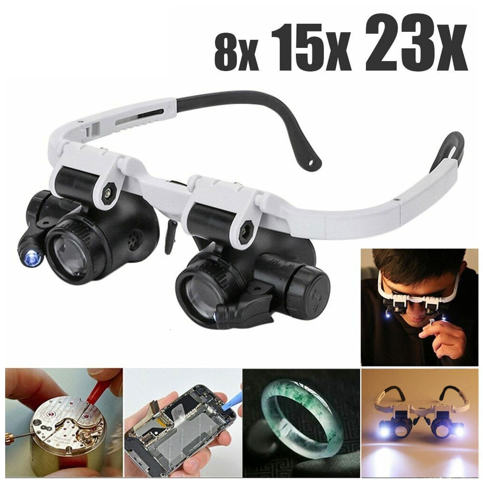 2XLED 時計宝石商修理拡大鏡ヘッドマウントヘッドバンド調節可能な拡大鏡ヘッドメガネルーペレンズ 8X 15X 23X