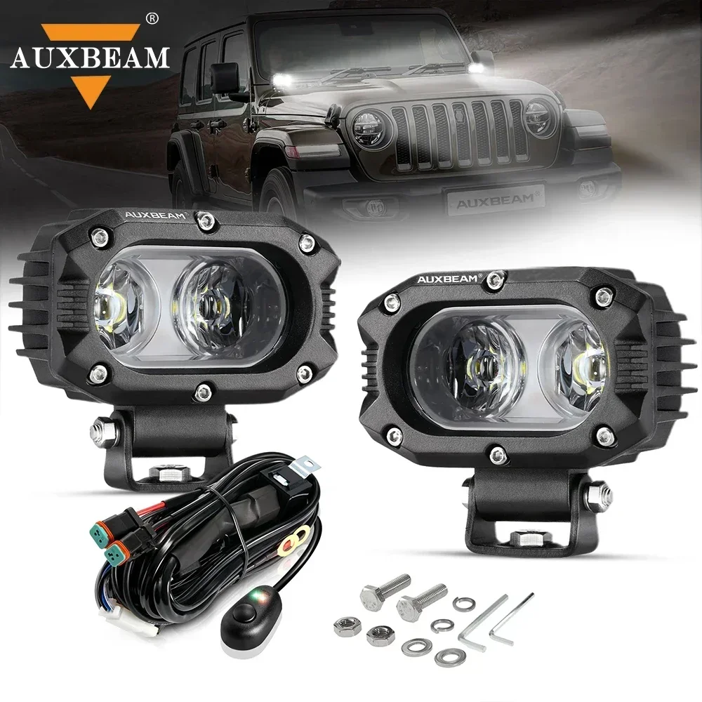 AUXBEAM R4 シリーズ 4 インチ LED ワークライト 60 ワット LED ポッドドライビングランプ 3000K/6500K フラッドスポットライトオフロードトラック SUV 4WD