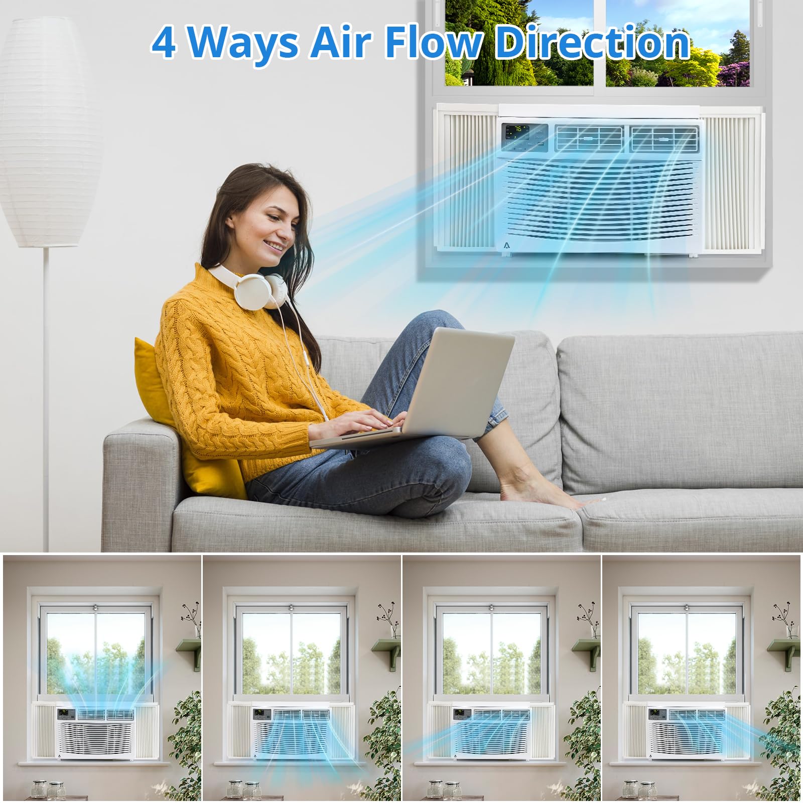 WiFi 付き 8000 BTU ウィンドウ エアコン、ウィンドウ AC ユニット 110-115V 最大 350 平方メートルまで冷却します。 Ft.リモコンでエネルギー効率を向上