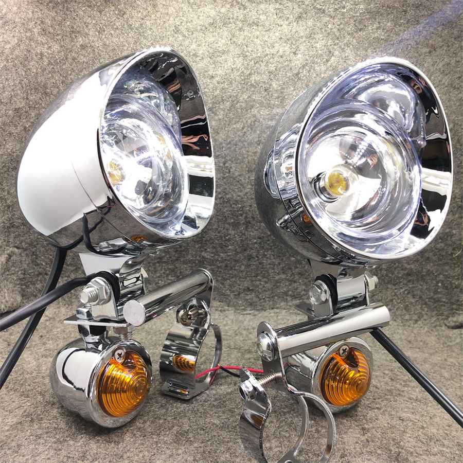 トライアンフホンダヤマハカフェレーサー 1 セットユニバーサルクロームオートバイスポットライトウインカーインジケータ補助ドライブランプ