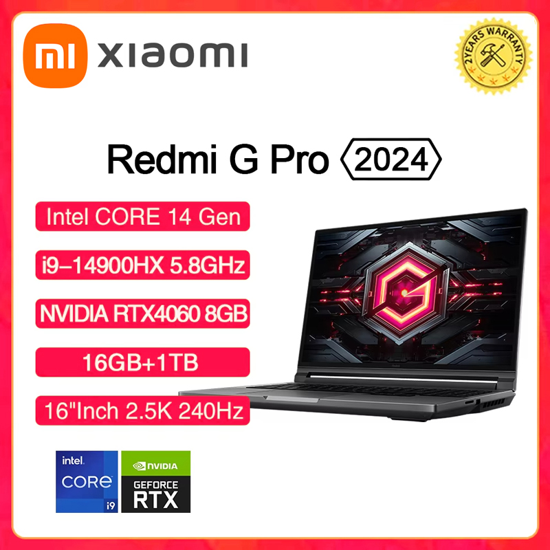 XIAOMI Redmi G Pro 2024 ゲーミングノートパソコン NVIDIA Geforce RTX 4060 Intel Core i7-14650HX 16 インチ RAM 16GB SSD 1TB 2.5K 240Hz ゲーマー PC