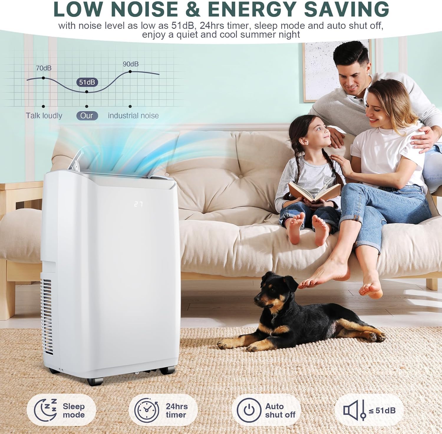 14,000 BTU ポータブル エアコン、最大 750 平方フィートを冷却、冷却、除湿機能を備えた 3-in-1 の静かなポータブル AC ユニット