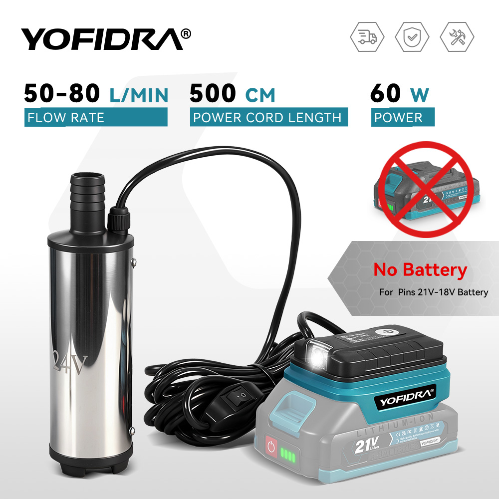YOFIDRA 50-80L/分電動ウォーターポンプ 60 ワットコードレス水中排水ポンプ廃水処理ツールマキタバッテリーピン
