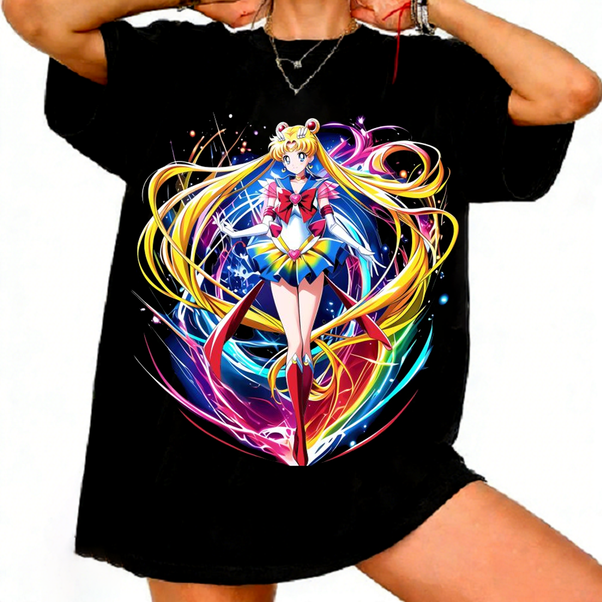美少女戦士セーラームーンレトロ 90s アニメグラフィック Tシャツ夏の綿男性女性 Tシャツストリートカジュアルトレンド半袖カップルヒップホップトップ