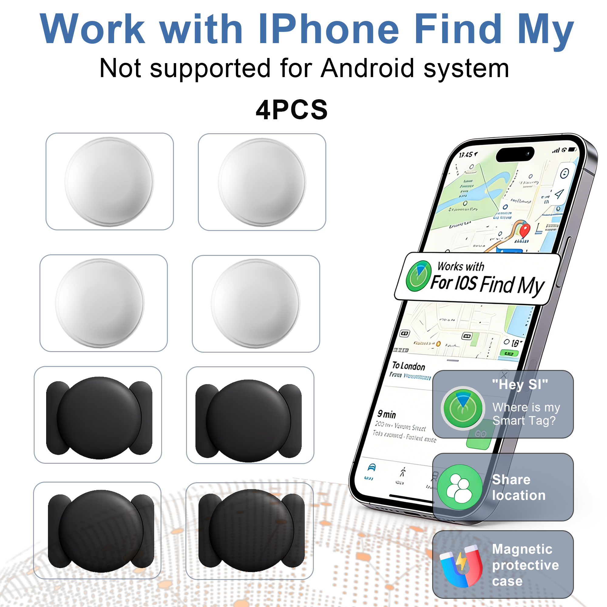 4 ピース スマート トラッカー (IOS のみ、Android は非対応)、ポータブル カー ポジショニング デバイス、アイテム ファインダー、車両ポジショニング トラック