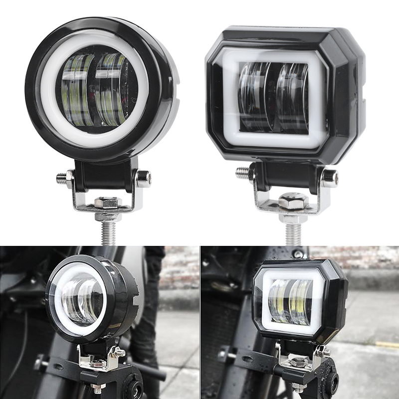 オートバイのヘッドライトラウンドスクエアエンジェルアイ追加オートバイ LED ライトスポットライト補助フォグランプモトアクセサリー
