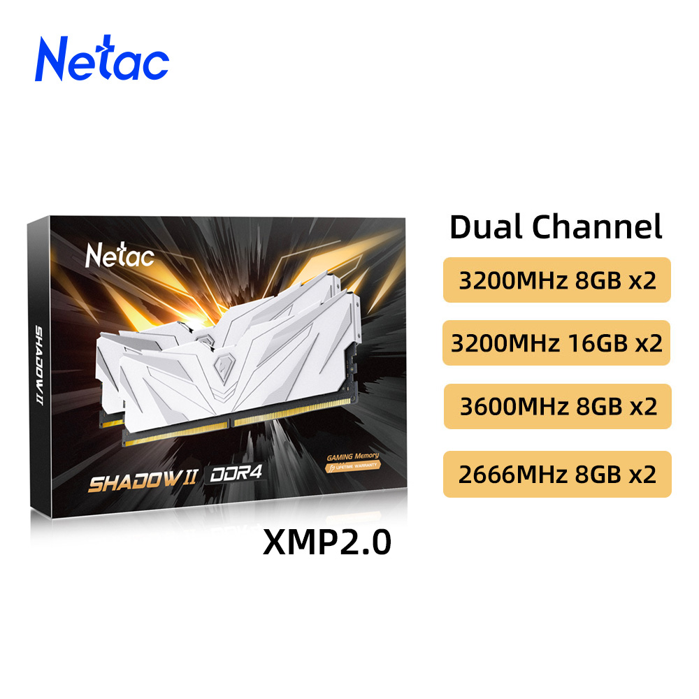 Netac RAMメモリ DDR4 8GBx2 16GBx2 DDR4 3200MHz 3600MHz 2666MHz メモリヒートシンク XMP2.0 288ピン デュアルチャネル ヒートシンク付き PC用