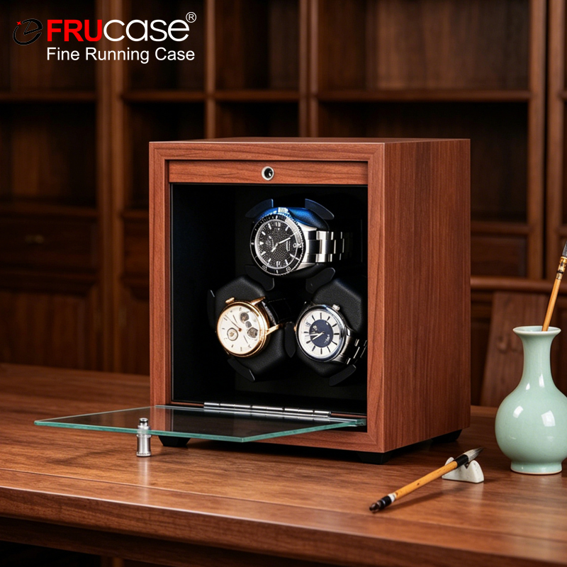 FRUCASE ウォッチワインダー 自動巻き時計用 3 ロレックスボックス ジュエリーディスプレイコレクター収納 木目調 ライト付き