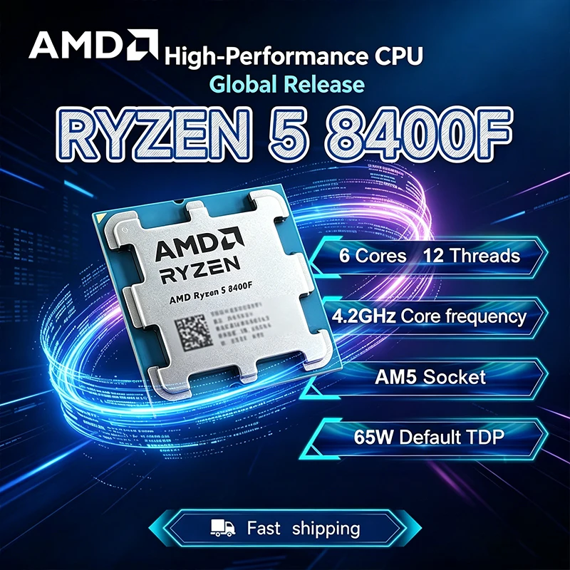 AMD Ryzen 5 8400F 6コア 12スレッド プロセッサー 4.2GHz 65W ソケット AM5 4NM L3 16M DDR5 互換 - ファンなし