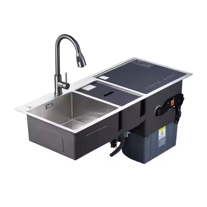 シンク食器洗い機、滅菌、乾燥、防カビ機能。超音波シンク;自動ドアが開きます。自動廃棄物処理