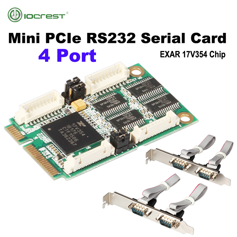 Mini PCIe Quad RS232 DB9 COMシリアルカード EXAR 17V354チップ 4ポート産業用拡張コントローラ