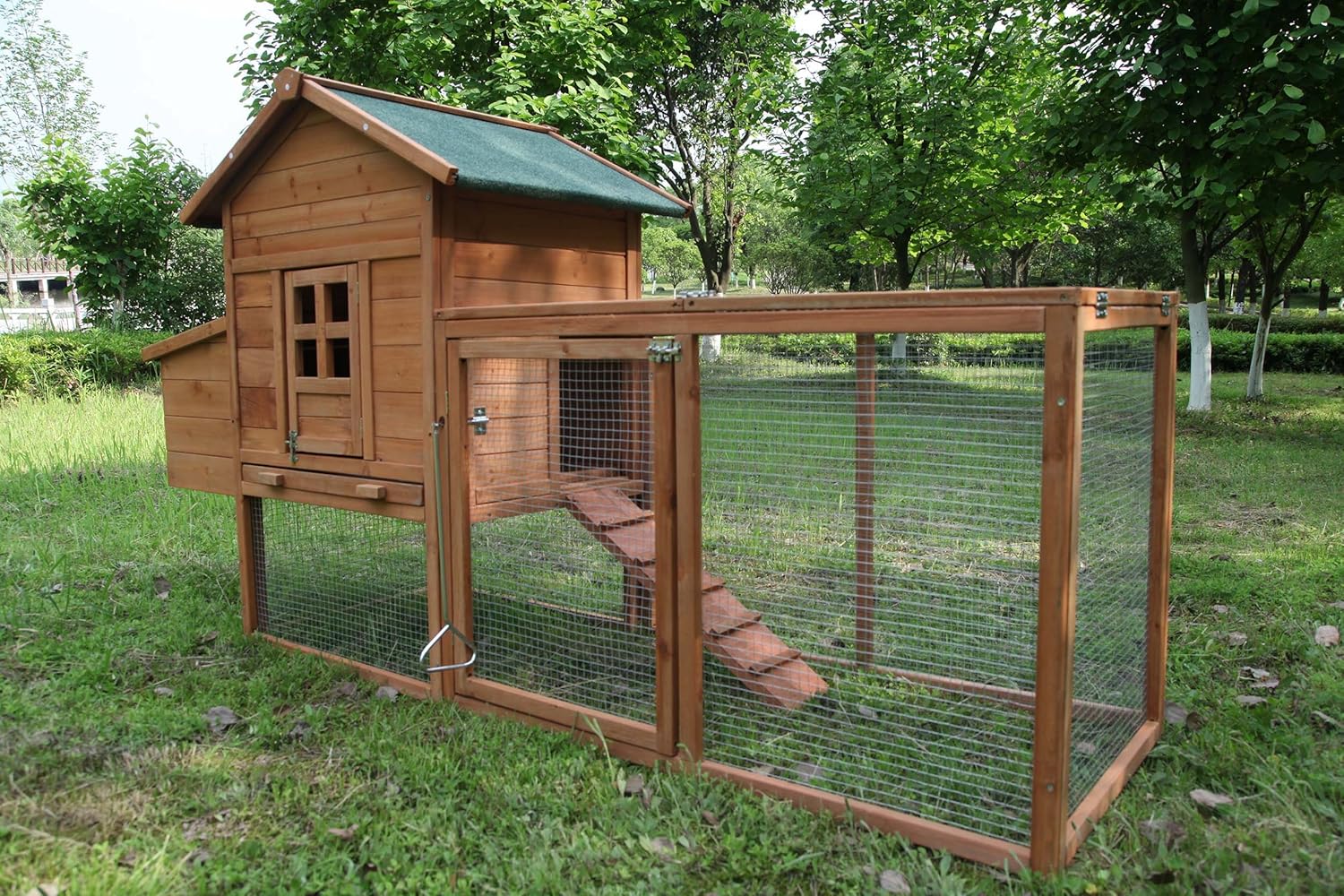 屋外鶏小屋 2〜4羽の鶏用 木製鶏小屋 家禽ペットハッチ ランケージ 防水アスファルト屋根、スロープ付き、カスタマイズ