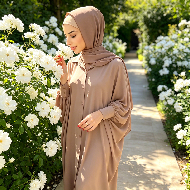 Djellaba イードラマダンイスラム教徒ドレス女性バットウィングアバヤイスラム服カフタンローブアラブカフタンガウンささやかなアバヤ祈りの衣服