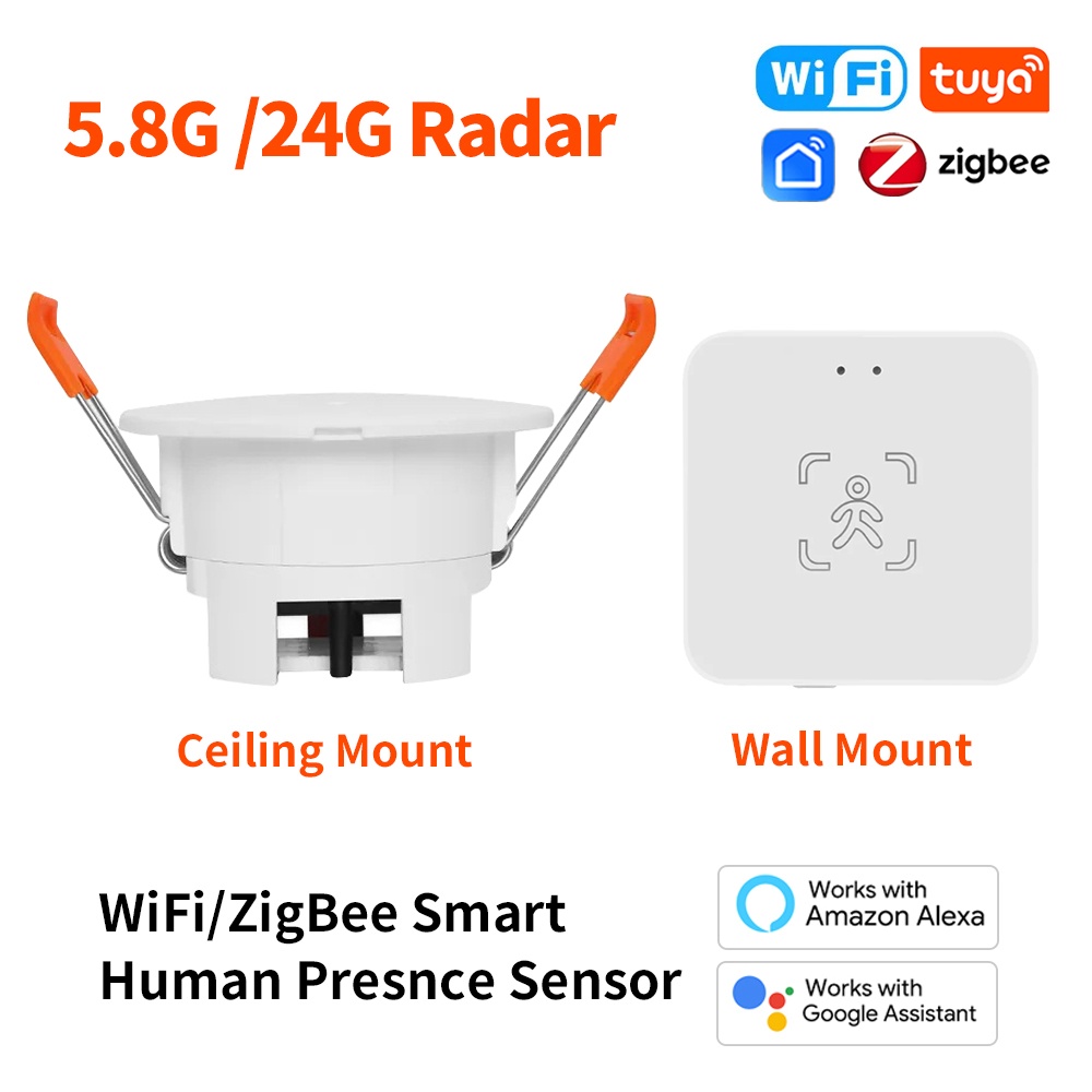 Tuya スマートライフ ZigBee/Wifi MmWave 人間存在モーションセンサー 5.8 グラム/24 グラム輝度/距離検出 Alexa Google 用