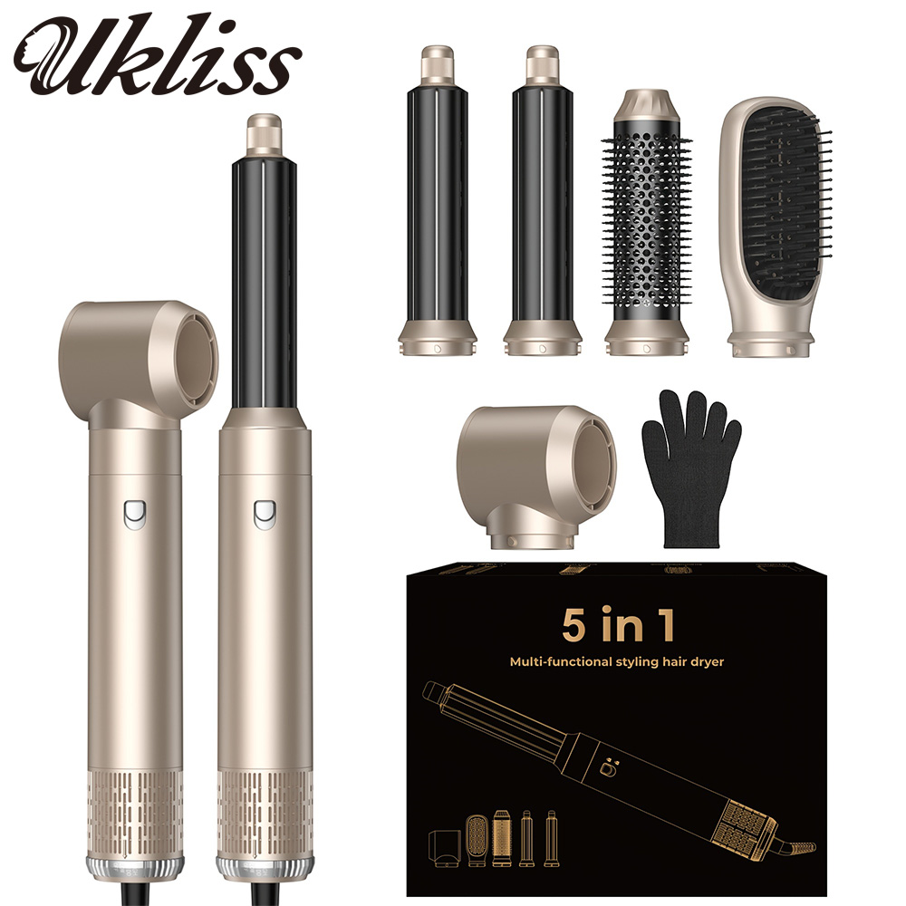 UKLISS ヘアドライヤー 5 in 1 多機能電気コームマイナスイオンストレートコームヘアアイロン取り外し可能なブラシヘアドライヤー