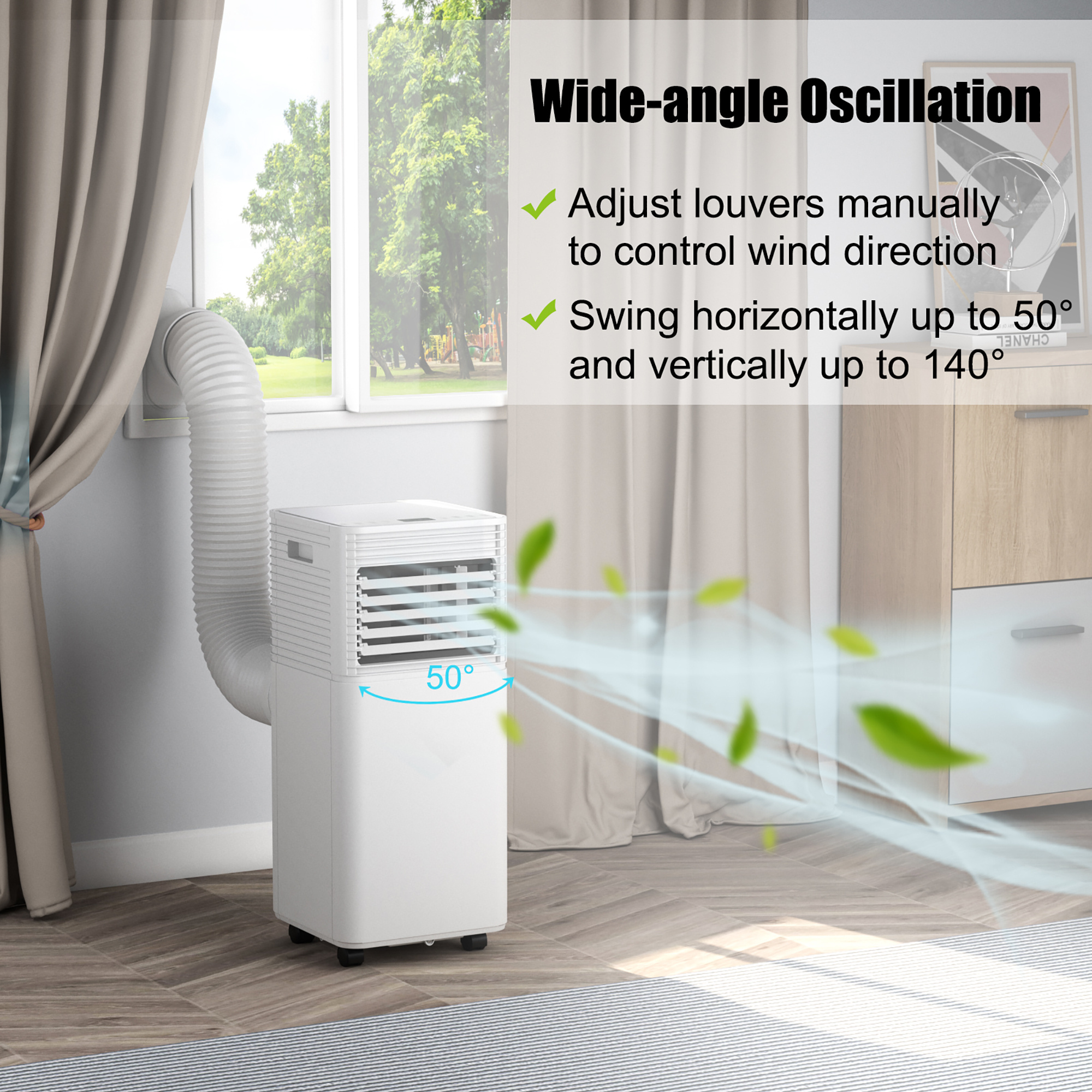 Costway 10000 BTU ポータブルエアコン 3-in-1 空気冷却器、リモコン、除湿器、ファンモード付き ブラック/グレー/ホワイト