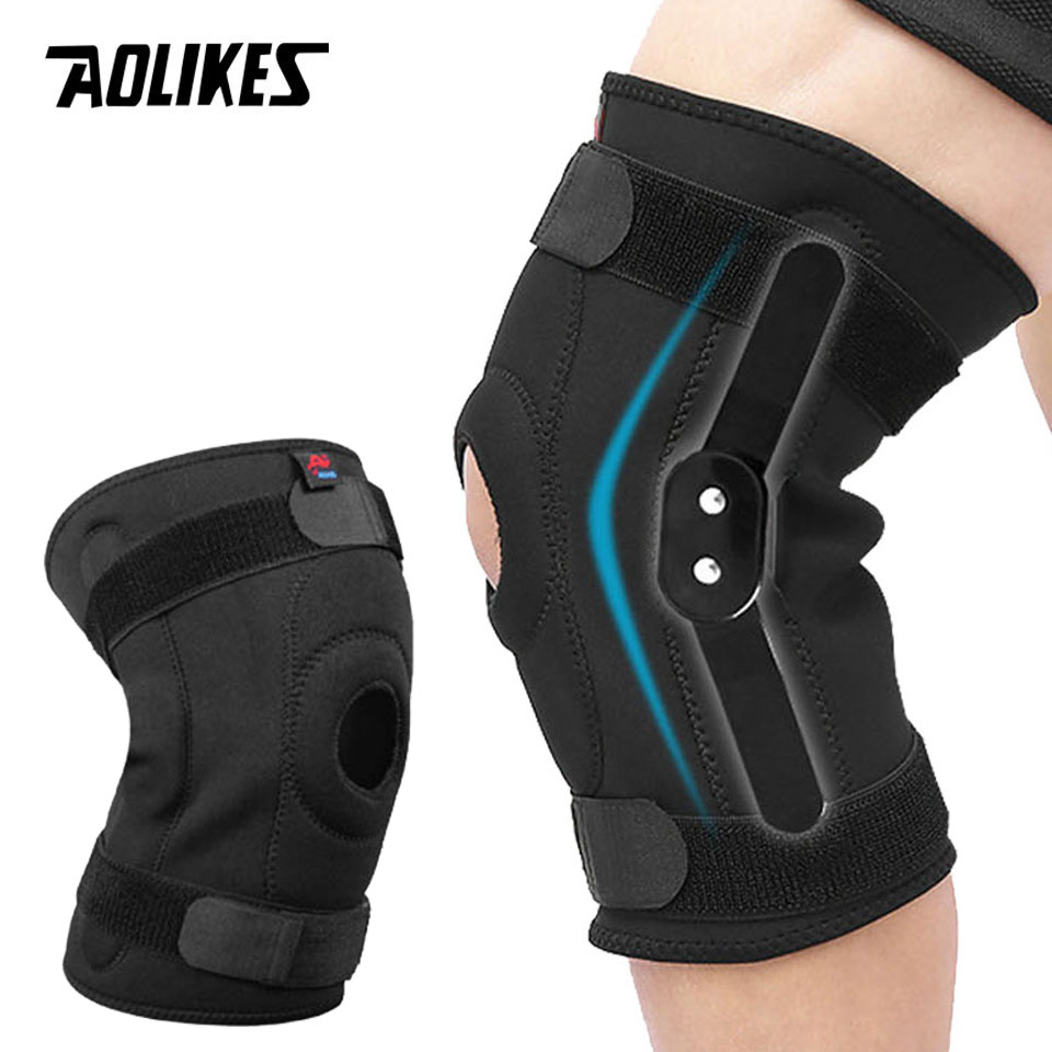 AOLIKES 1 個プロスポーツ安全膝サポートブレース膝蓋骨膝パッド穴スポーツ金属プレート付きブラック
