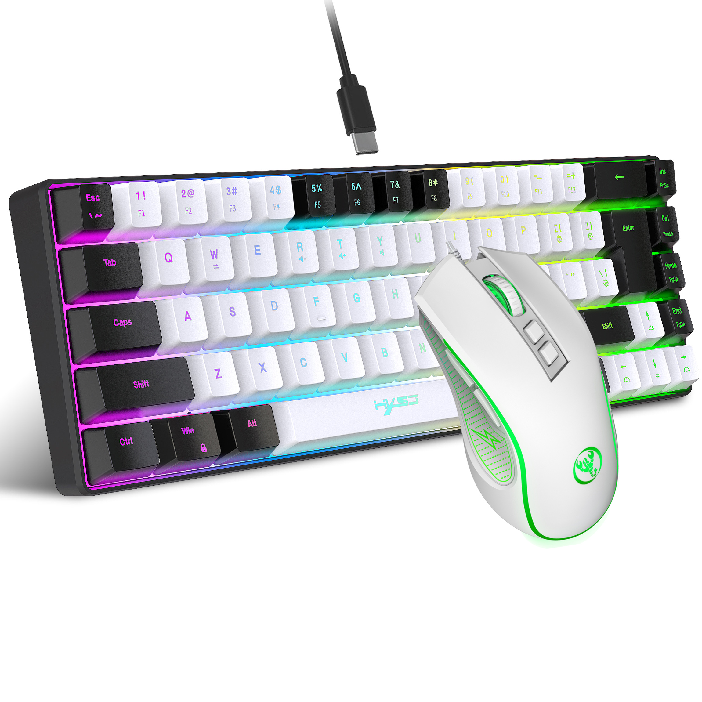 2024 最新 HXSJ ミニ V200 68 キーメカニカルフィールキーボードコンパクト RGB 発光ゲーミングマウスとキーボードのコンボ PC ゲーム用