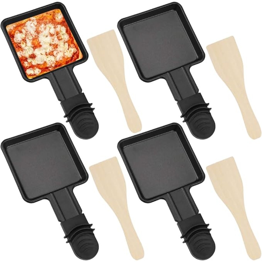 4セットミニラクレットパンノンスティックユニバーサル電気グリル目玉焼きパン4つの木製シャベル付きベーキング用品に最適なギフト