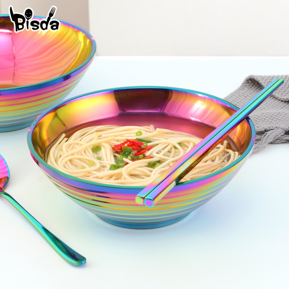 日本のステンレス鋼ラーメンインスタントラーメンボウル大ライススープサラダ二層ボウルレストランキッチン食器用