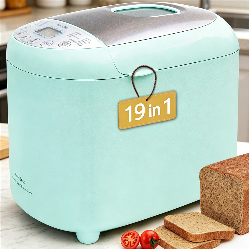 KeenZest 19-in-1 Mint Green Compact Bread Machine, 2LB Whole Wheat Breadmaker with Homemade Cycle, Gluten Free Setting & Recipes