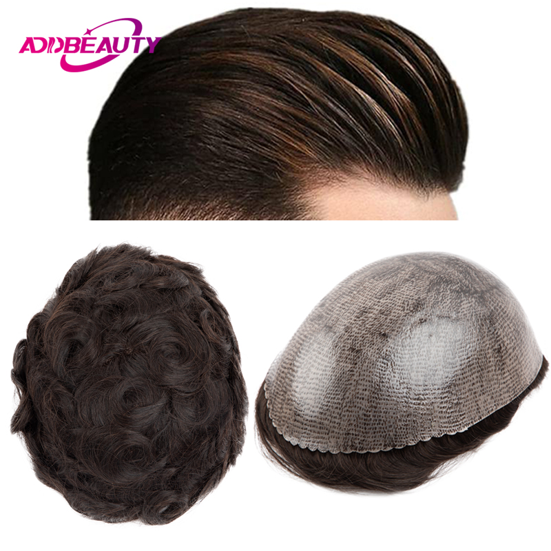 薄い肌の男性かつらノットフル PU 0.12 センチメートルヘアシステムインド人毛ウィッグ自然な髪トッパー本物のプロテーゼ男毛かつら