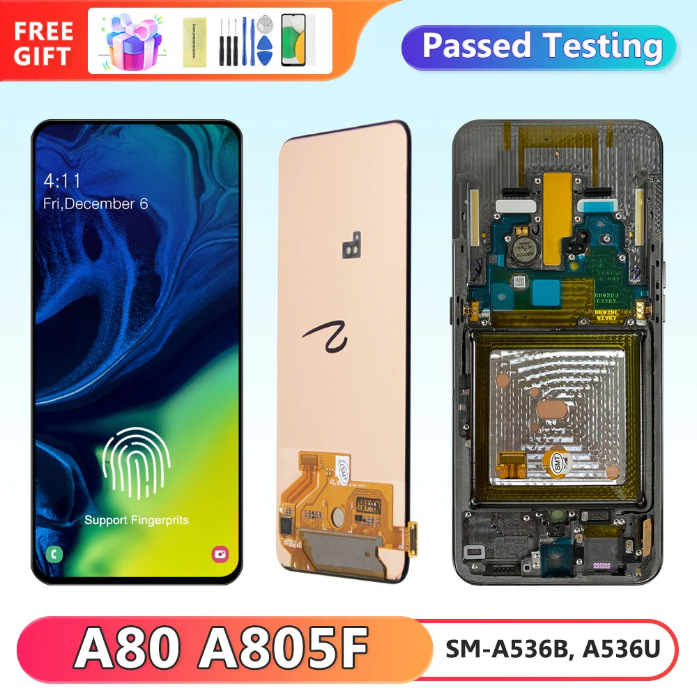 6.7 インチスーパー AMOLED A80 ディスプレイ、Samsung Galaxy A80 A805F Lcd ディスプレイタッチスクリーンデジタイザーアセンブリ画面交換用
