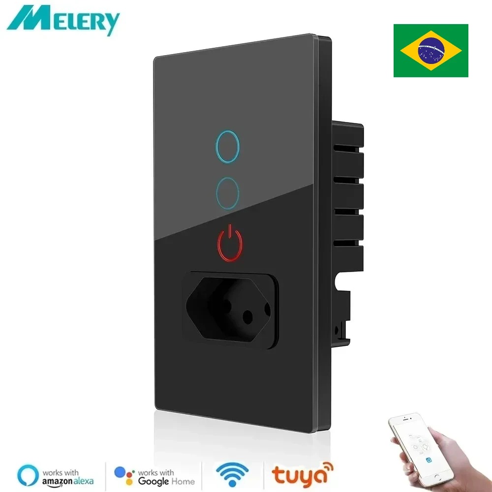 Melery Tuya ブラジル ライト スイッチ Wifi スマート ウォール ソケット プラグ 10A コンセント ガラス パネル インテリジェント by Alexa Google Home Assistant