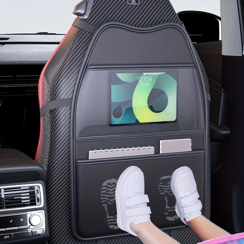 PU レザーカーシートキックプルーフパッドポケット付き多機能タブレットホルダー自動車シートバック保護カバー子供用
