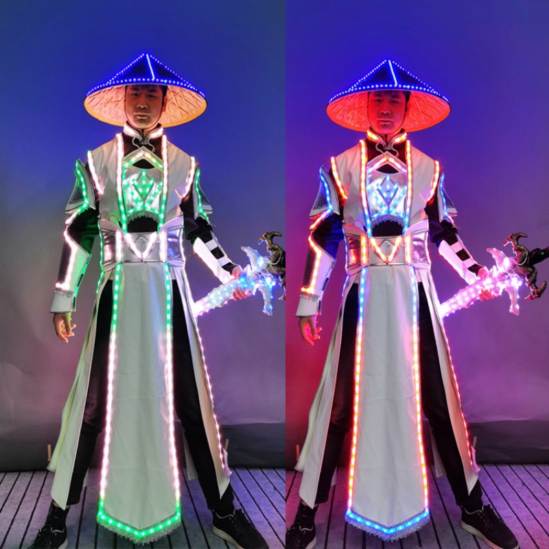 LED ライトアップ騎士道人コスプレ衣装男光る絶賛衣装 DJ ナイトクラブパーティーバーステージ摩耗雰囲気服コート